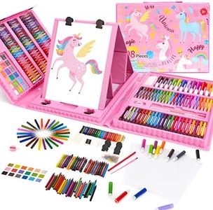 Juegos de pintura de dibujo, suministros de arte de unicornio con pasteles de aceite, crayones, lápices de colores, bolígrafos de acuarela, regalos para niñas (rosa, 208 piezas)