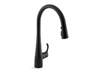 Kohler K-596-BL Simplice High-Arch Single-Hole or Three-Hole, Single Handle, Pull-Down Sprayer Kitchen Faucet, Matte Black with 3-Function Spray Head, Sweep Spray and Docking Spray Head Technology