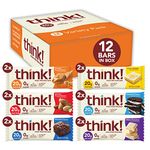 think! High Protein Bars - Variety Pack, 20g Protein, 0-3g Sugar, No Artificial Sweeteners, Gluten Free, GMO Free, 2.1-2.2 oz bar (12 Count)