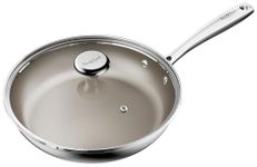 Redchef Frying Pan with Lid, Non Teflon Frying Pan for Induction, Titanium Egg Pans, Long-Lasting Stainless Steel Wok Skillet for All Stoves, Non PFAS PFOA & PTFE, Dishwasher Oven Safe Pan, 10 Inch