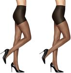 L'eggs Women's Sheer Energy 2 Pair Control Top Sheer Toe Panty Hose, Off Black, Queen