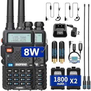 BaoFeng UV-5R 8W Ham Radio Long Range UV5R Dual Band Handheld Rechargeable Two Way Radio Walkie Talkies with Earpiece and Programming Cable Full Kit,2Pack