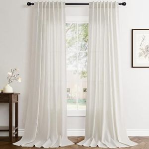 Jowels Natural Back Tab Linen Curtains 144 Inch Length 2 Panels for Living Room Bedroom, Natural, 52x144