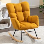 DEKKETO Linen Fabric Rocking Nursing chairs for Adults, Wooden Rocking Chair for Nursery, Comfy Reading Armchairs for Living Room Bedroom, Yellow