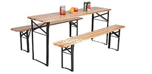 Large 3 Piece Wooden Folding Picnic Beer Table Bench Trestle Patio Outdoor Garden Pub Camping Portable Picnic Trestle Garden furniture Dining Table Set Camping BBQ Stools Size: 120 x 50 x 75 cm