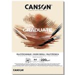 CANSON Graduate Mixed Media 200gsm A4 Paper, Double Sided: Grained And Smooth, Pad Glued Short Side, 30 Natural Sheets, Ideal for Student Artists