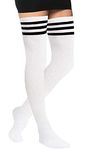 Xs and Os Women's Thigh High Cotton, Spandex Socks (Pack Of 1 Pair) (SOCKS_X001_STRIP_TH1_White Black)