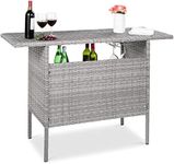 Best Choice Products Outdoor Patio Wicker Bar Counter Table Backyard Furniture w/ 2 Steel Shelves and 2 Sets of Rails - Gray