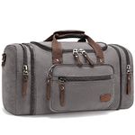 Canvas Duffle Bags, Fresion New Two Side Pockets for Extensions for Unisex Weekend Daypack Large Holdall Travel Bag(Grey)(Expansion Capacity: 58 * 25 * 30cm)