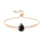 Linawe Black Crystal Imitation Diamond Bracelets for Women, Rose Gold Chain Charm Bracelet, Rhinestone Birthstone Moissanite Cubic Zirconia Bracelet Set, Prom Costume Preppy Jewelry