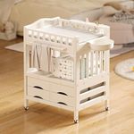 BabyLiv 8-in-1 Deluxe Diaper Changing Table & Diaper Changing Station with Wheels | 8 Storage Compartments, Waterproof Pad, Latex Mat | ISO 9001 & CE Certified | HDPE | Deluxe Baby Diaper Station – White