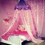 Nattey Bed Canopy with Lights Bed Canopy Curtains for Girls Toddler Bed Canopy for Girls Bed,Girls Bedroom Decor for Twin to King Size Bed (Purple and Pink)