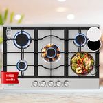 Klarstein Gas Cooker, 5 Burners Gas Hob, 11100W Built In Five Ring Electric Hob, Campervan Cooktops Gas Cookers, Stainless Steel Glass Top Wok Burner, 5 Ring Kitchen Stoves LPG Cooker Gas Burners Unit