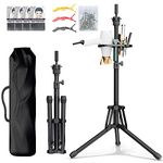 ORWOD Wig Head Stand Adjustable Height - Upgrade Wig Tripod Stand with Reinforced Tool Tray , Foldable Mannequin Head Stand for Beauty and Hairdressing Styling Training (Additional 1 Free Accessory)