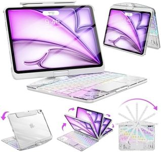 SIBEITU Clear Wireless Keyboard Case for iPad Air 13-inch M4/M3/M2 (2026/20252024) & iPad Pro 12.9-inch 6th 5th 4th 3rd Gen, Precision Trackpad & 7-Color Backlit, Pencil Holder, 360°Rotatable, White