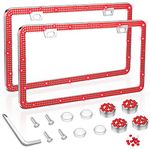 SHARE&CARE Bling License Plate Frame, Crystal License Plate Cover, Car License Plate Holder with Rhinestone Crystal Diamond Screw Set - 2 Pack (RED)