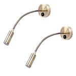 QEQ Flexible Wall Reading Lamp Bedside Reading Light, Minimalist LED Bed Reading Lamp Dimmable with Switch Headboard Wall Surface Mount Brushed Nickel(3W,Adjustable, Bronze,2-Packs),warmyellow