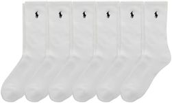 Polo Kids’ Athletic Crew Socks 6 Pair Pack, White, Shoe size 10-13