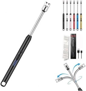Electric Candle Lighter USB Rechargeable Long Neck Lighter Flex Flame Arc Windproof Plasma Suprus Flame for Grill Fireplace Long Matches Pack Bic Lighter for Candles Cool Lighters Clipper Black