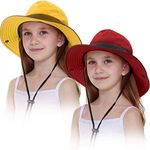 Allure 2 Pieces Kids Sun Hat Wide Brim Foldable Cap UV Protection Hat with Rope for Beach Fishing (Yellow,Red)