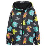 Pokemon Kids Waterproof Jacket - Fleece Lined Rain Coat - Pikachu Official Merchandise - 4-14 Years Kids Teenagers (Black Aop, 9-10 Years)