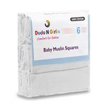 Dudu N Girlie 100 Percent Cotton Baby Muslin Squares, 6-Piece, White