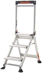 Little Giant 1216-013 Jumbo Step Ladders, 3 Tread, Top Tread Height 660mm, Aluminium, Folding Steps with Built-in Tool Tray & High Handrail, EN14183