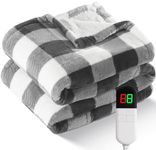 Electric Heated 62"x 84" Sherpa Buffalo Plaid Christmas Twin Blanket with 6 Heating Levels & 10 Hours Auto Off, Fast Heating Warm Washable Blanket with Over-Heat Protection, ETL Certification, Grey