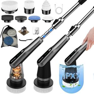 dreazu G2-Pro Electric Spin Scrubber - Upgraded 12-in-1 IPX7 Waterproof scrubber brush electric, Retractable Handle & 2-Speed for Bathroom, Bathtub, Kitchen, Tile Floors