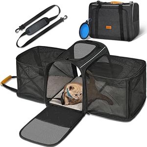 Grande boîte de transport pour chats, boîte de transport pour chats, Morpilot Boîte de transport extensible pour 2 chats, chien, chiot, avion, sac de transport pliable pour chat, 45 x 30 x 36 cm