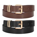 JASGOOD 2 Pack Women Leather Belts for Jeans Fashion Ladies Waist Belt for Dresses with Gold Buckle