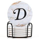 DRPORONYN Monogrammed Coasters for Drinks Absorbents with Holder, Set of 6 Ceramic Marble Style Drink Coaster with Cork Base,Personalized Coasters Customizable with Name, Housewarming Gifts
