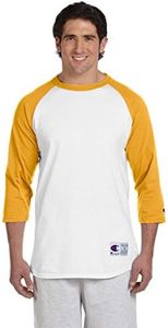 Champion Men's Raglan Baseball T-Shirt, White/Gold, Small