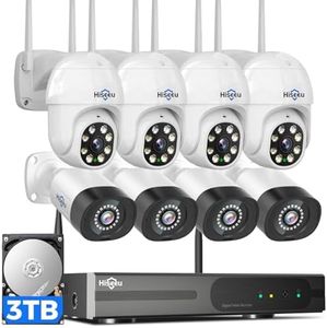 Hiseeu Wireless Security Cameras System [WiFi Pro & Plug in Cable] 5MP PTZ& Bullet Bundle 8 Cameras System IP66 Waterproof -Motion Alert Longer Range with 3TB HDD Surveillance NVR Kit