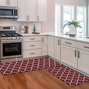 KMAT Kitchen Mat [2 PCS] Cushioned Anti-Fatigue Kitchen Rug, Waterproof Non-Slip Kitchen Mats and Rugs Heavy Duty PVC Ergonomic Comfort Standing Foam Mat for Kitchen, Office, Sink, Laundry,Red