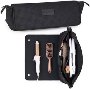 BAREFOOT CARIBOU Hair Tools Travel Bag and Heat Resistant Mat for Flat Irons, Straighteners, Curling Iron, and Haircare Accessories, 2-in-1 design, with Interior Pockets, Organizer (Mesh Black)