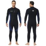 Owntop Mens Wetsuit 3mm Neoprene Full Diving Wet Suits, Stretch Long Sleeve Front Zipper for Surfing, Scuba, Snorkeling, Water Sports (Men's Blue, XL)