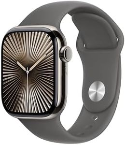 Apple Watch Series 10 (GPS + Cellular 42 mm) Smartwatch mit Titangehäuse in Natur und Sportarmband in Steingrau (S/M). Fitnesstracker, EKG App, Always-On Retina Display, Wasserschutz