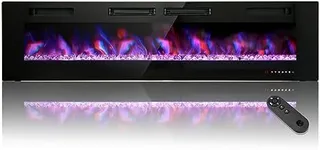 PHI VILLA 72" Electric Fireplace Wall Mounted & Recessed, 3.19" Ultra-Thin Linear Fireplace 750/1500W with Remote Control, Low Noise, Timer, Black