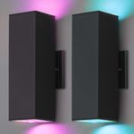 KIZON Outdoor Sconce Lighting 2 Pack, Square Porch Light RGB Color Changing with Remote, Dimmable LED Exterior Wall Lights for Doorway Theater Garage, ETL Listed