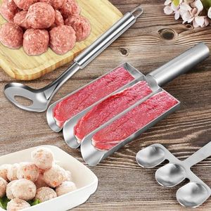 Kitchen Triple Meatball Maker Meatball Scoop Maker with Cutting Spade and Leaky Spoon Stainless Steel New Meat Baller Spoon 3 Meatballs at 1 Time Meat Baller Maker Mold for Manual Meatball Lovers