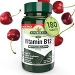 Natures Aid Vitamin B12-180 Tablets - High Strength 1000μg Methylcobalamin Supplement for Energy Support and Reduction of Tiredness Fatigue - Vegan Vegetarian Gluten Free Not Gummies or Capsules