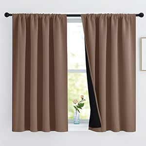 NICETOWN Bedroom Full Blackout Curtain Panels, Super Thick Insulated Window Covers, Keeping Out Cold Air and Heat 100% Blackout Blinds with Black Liner (Cappuccino, Set of 2 PCs, 52 by 54-inch)