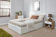 GFW Classic Leather Upholstered Ottoman Storage Bed With Gas End Lift & Under Bed Storage, King, White