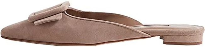 Divanne Mules for Women, Buckle Flat Mules Pointed Toe Backless Mule Slides Suede Slip On Loafers-Dark Pink-Suede-10-m US