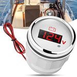 DC 12V 24V Marine Digital Voltmeter Gauge, Waterproof Volt Meter 12 Volt Gauge, 52mm Battery Voltage Gauge, Car Voltmeter LED Digital Display, 12V Voltage Gauge with Smart Alarm for Boat Marine Truck