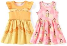 Disney Princess Belle Toddler Girl Dresses 2 Pack Yellow Ruffle Sleeve Costume & Casual Sleeveless Sundress Set Birthday Summer Outfits Clothes 2T