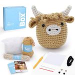 CROCHET BOX Crochet Kit for Beginners: Highland Cow Crochet Kit, Learn to Crochet, Include Easy Knitting Soft Yarn, Step-by-Step Video Tutorial, Hook,Starter Crochet Kit Gifts for Adults, Teens