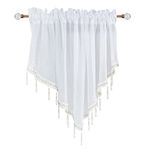 Beaded Sheer Windows Valance 51.1 in W x 23.6 in L, Scalloped Kitchen Curtain, Bathroom Swag Sheer with Rod Pocket, Short Valance Drape for Bedroom Living Room (White)