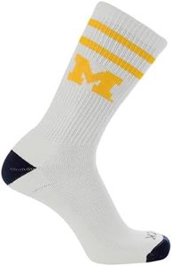 TCK Michigan Wolverines Socks Vintage Soft Cotton Sock with Stripes – NCAA Licensed | Maize & Blue University of Michigan | College Fan Gameday Apparel for Men & Women | Men's & Women's (Large)